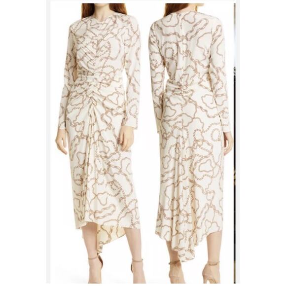 Veronica Beard Kersey Dress Womens 8 White Chain Ruched Silk Long Sleeve Midi - Picture 11 of 13